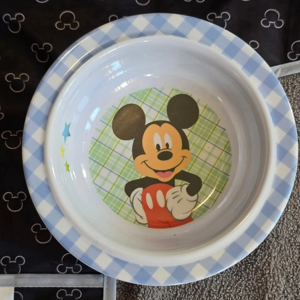 Disney Baby Mickey Mouse Bib Set Kids OS Long Sleeve Smock Melamine Toddler